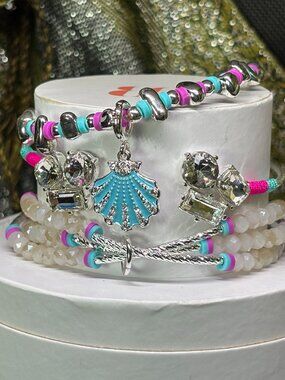 Bomb Party "Oh Shell Yeah!" Summer Stacks 3 Bracelet Set with Seashell Charm